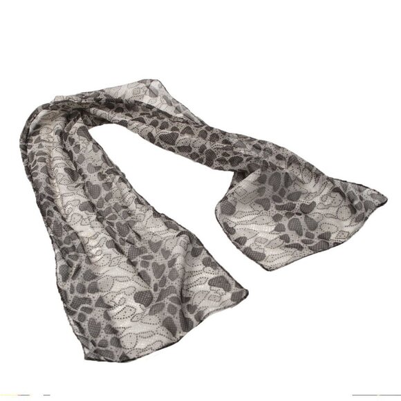 Sheer Abstract Print Thin Neck Head Scarf Stone Pebble White Grey - Picture 3 of 4